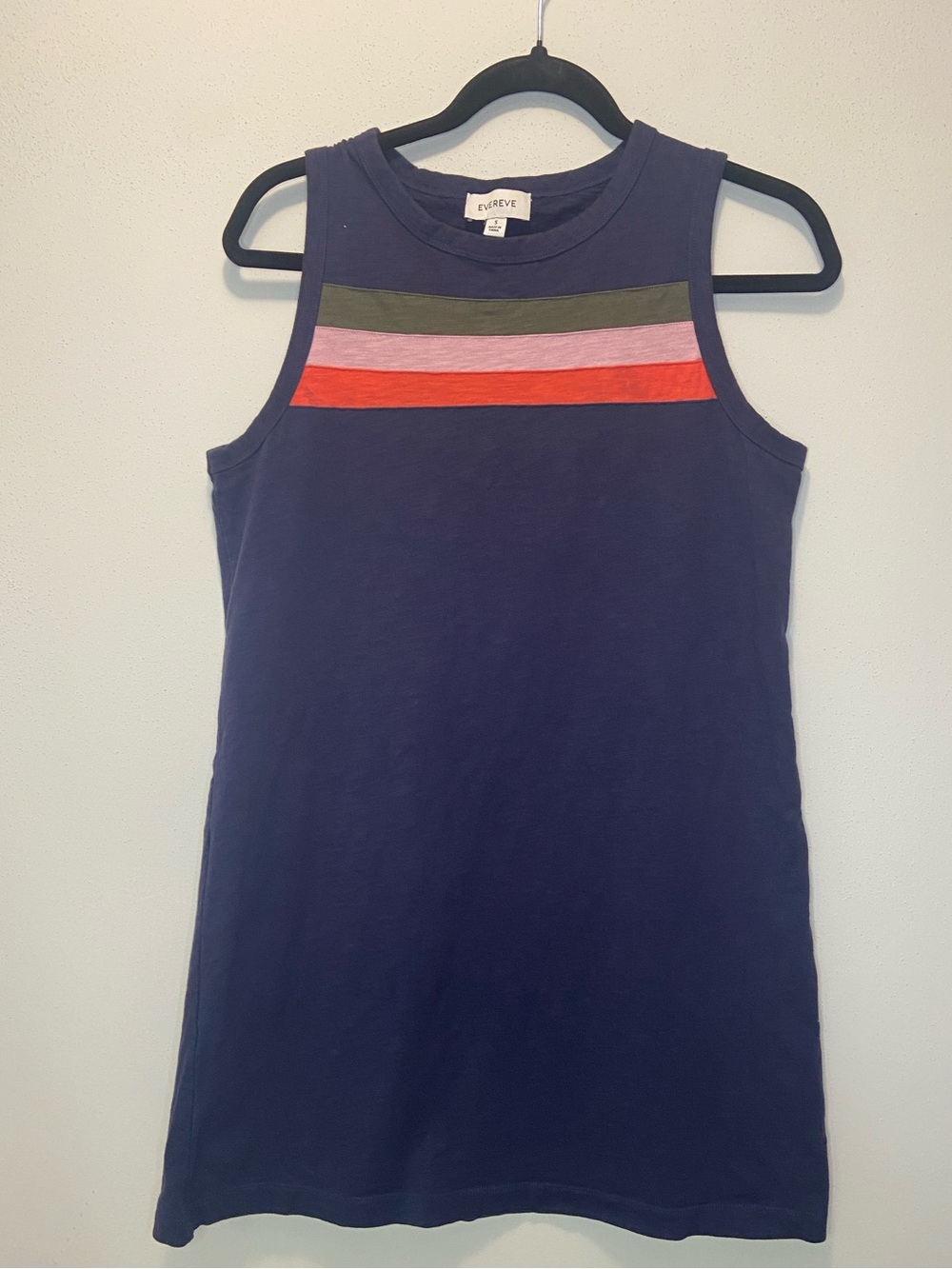 Evereve Navy Tank Dress with Pink, Red & Olive Stripes